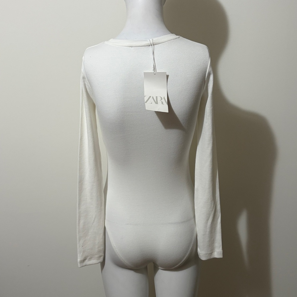 Zara Ribbed White Bodysuit Size S New With Tag - Picture 4 of 8